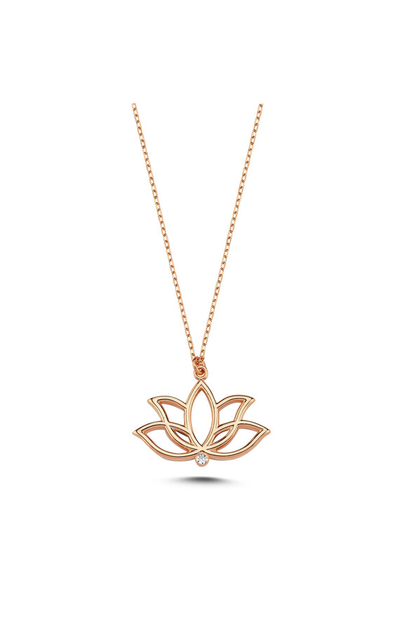 0.01 Karat Pırlanta Lotus Çiçeği Kolye - 