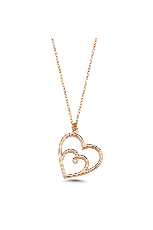 0.01 Karat Pırlanta Rose Kalp Kolye - 