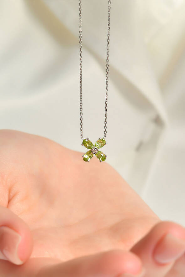 0,01 Karat Pırlantalı Peridot Kolye - 2