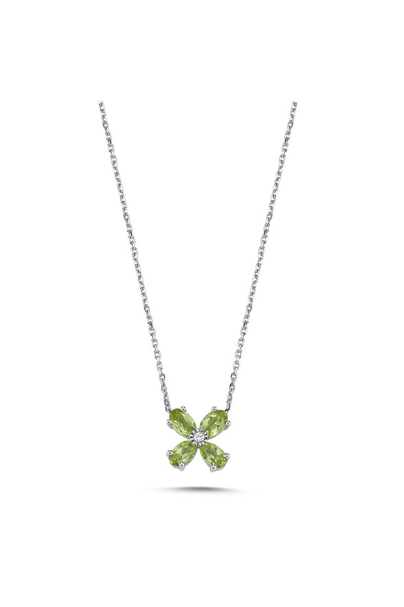 0,01 Karat Pırlantalı Peridot Kolye - 