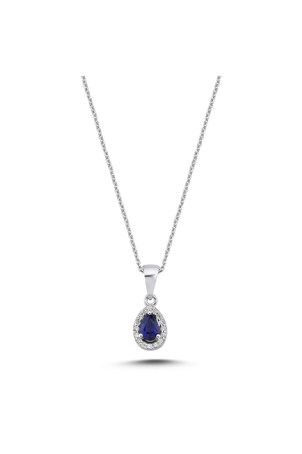 0.07 Karat Pırlanta Damla Safir Kolye - 
