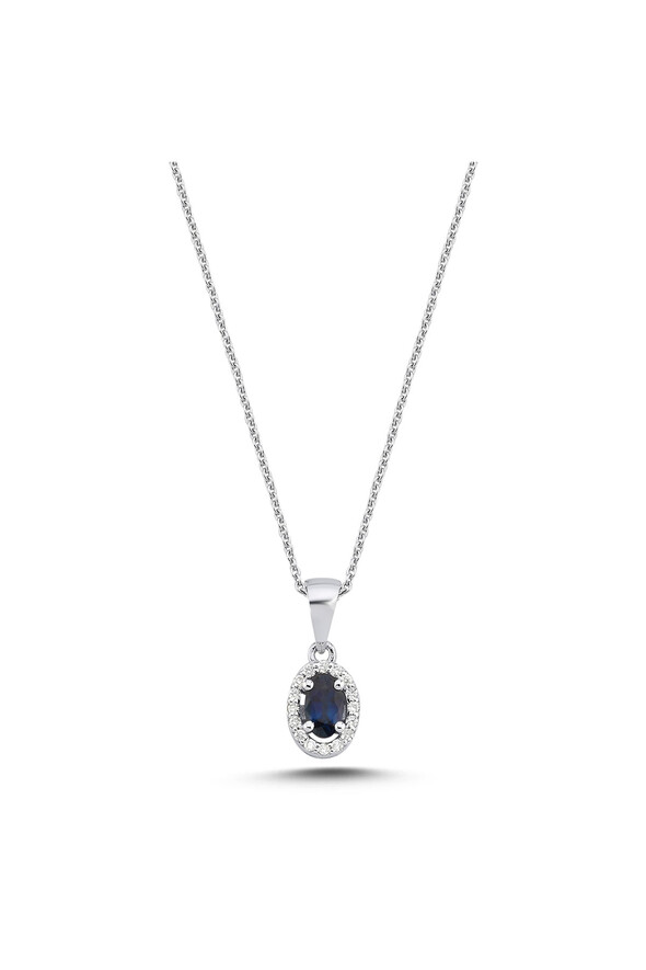 0.07 Karat Pırlanta Safir Kolye - 