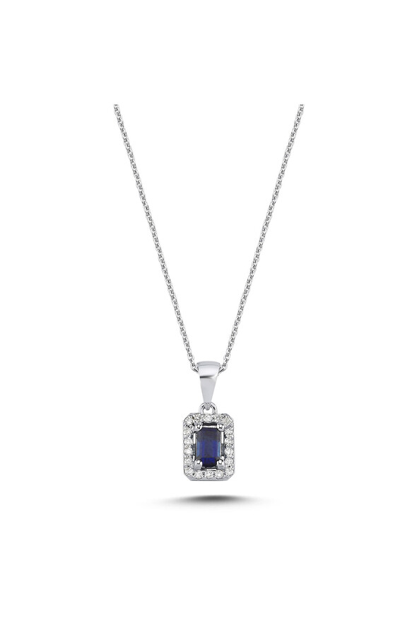 0.07 Karat Pırlanta Safir Kolye - 