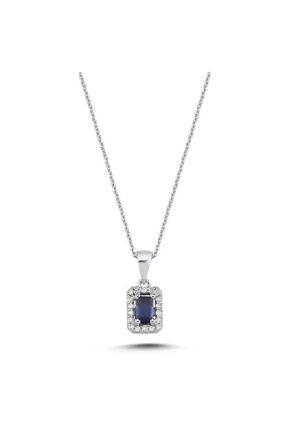 0.07 Karat Pırlanta Safir Kolye - 1