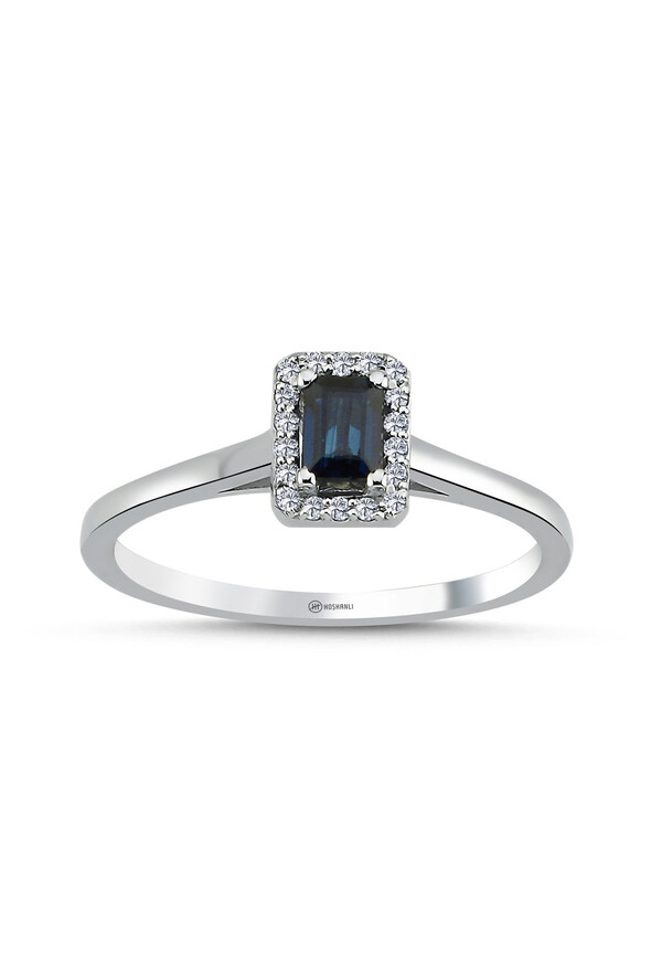 0.07 Karat Pırlanta Safir Yüzük - 