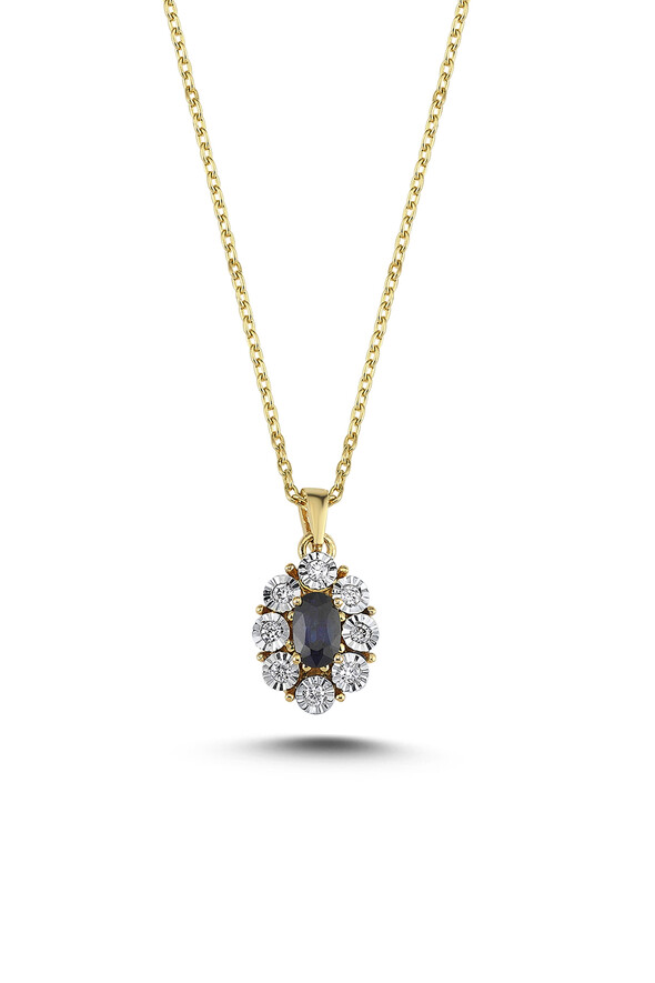 0,09 Karat Pırlanta Safir Kolye - 