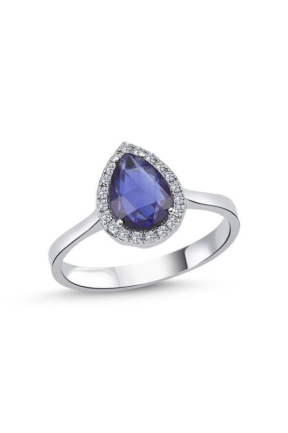 0.12 Karat Pırlanta Safir Yüzük - 