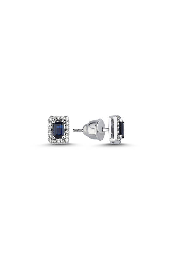 0.13 Karat Pırlanta Safir Küpe - 1