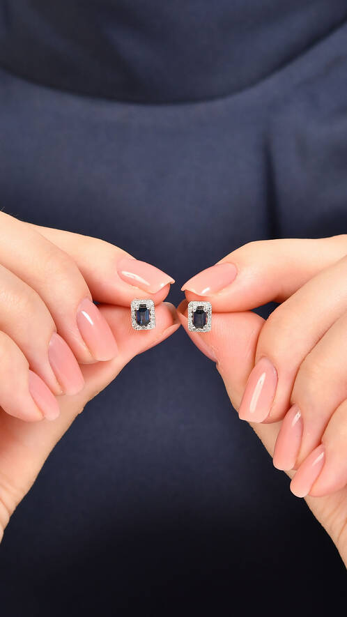 0.13 Karat Pırlanta Safir Küpe - 2