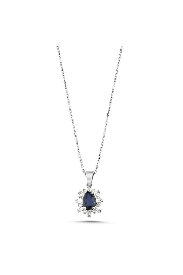 0.19 Karat Pırlanta Safir Kolye - 