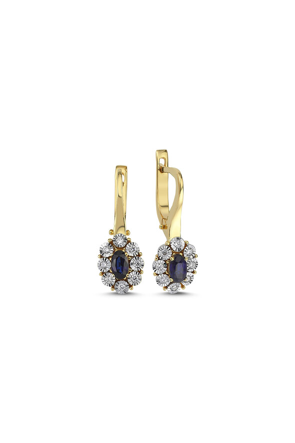 0.19 Karat Pırlanta Safir Küpe - 