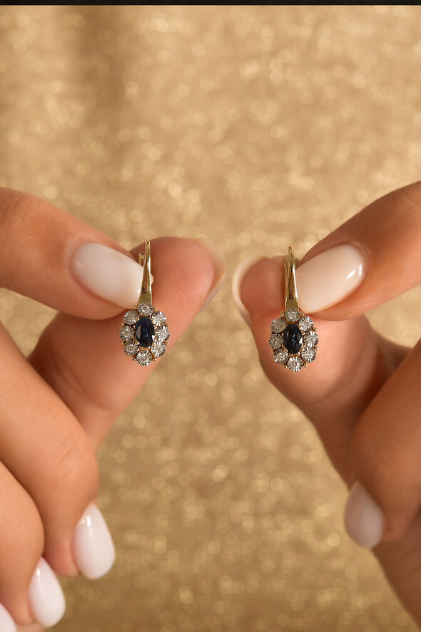 0.19 Karat Pırlanta Safir Küpe - 2