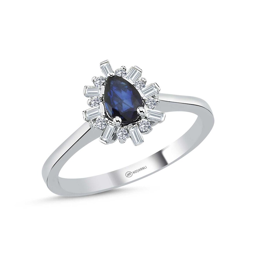 0.19 Karat Pırlanta Safir Yüzük - 