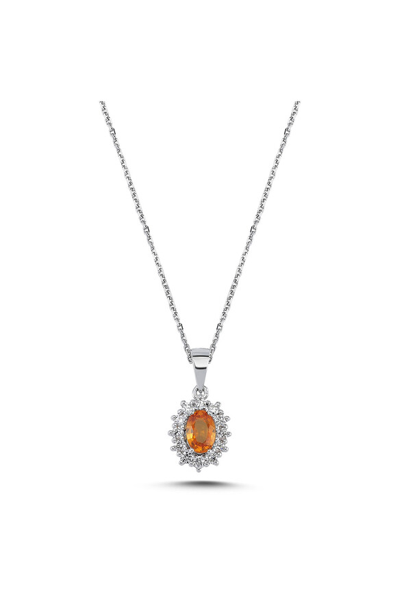0.24 Karat Pırlanta Oranj Safir Kolye - 