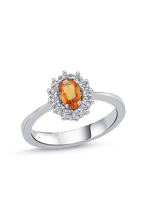 0.24 Karat Pırlanta Oranj Safir Yüzük - 
