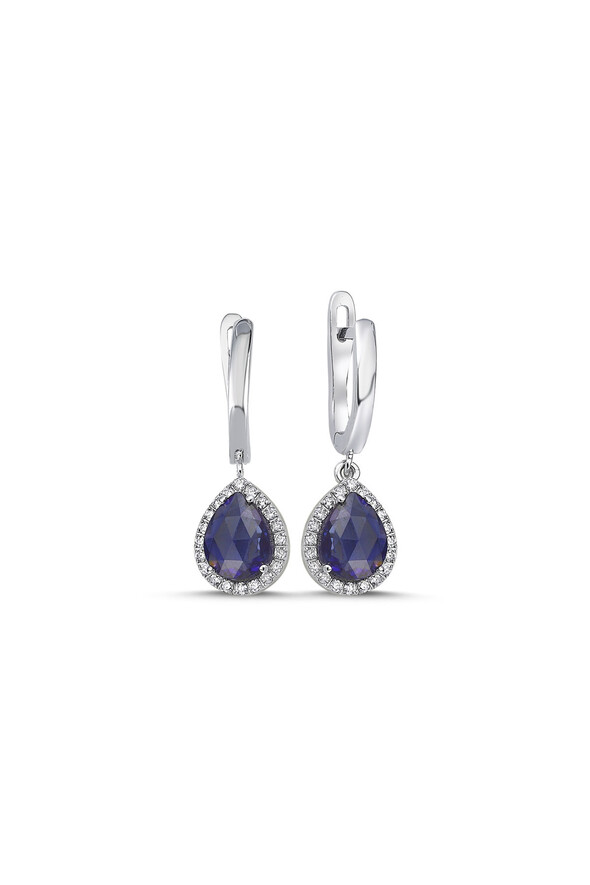0.24 Karat Pırlanta Safir Küpe - 