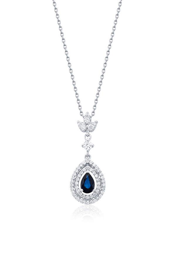 0.32 Karat Pırlanta Safir Kolye - 