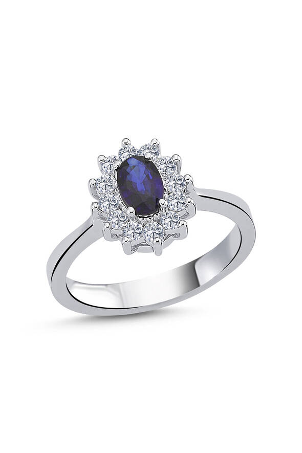 0.33 Karat Pırlanta Safir Yüzük - 1