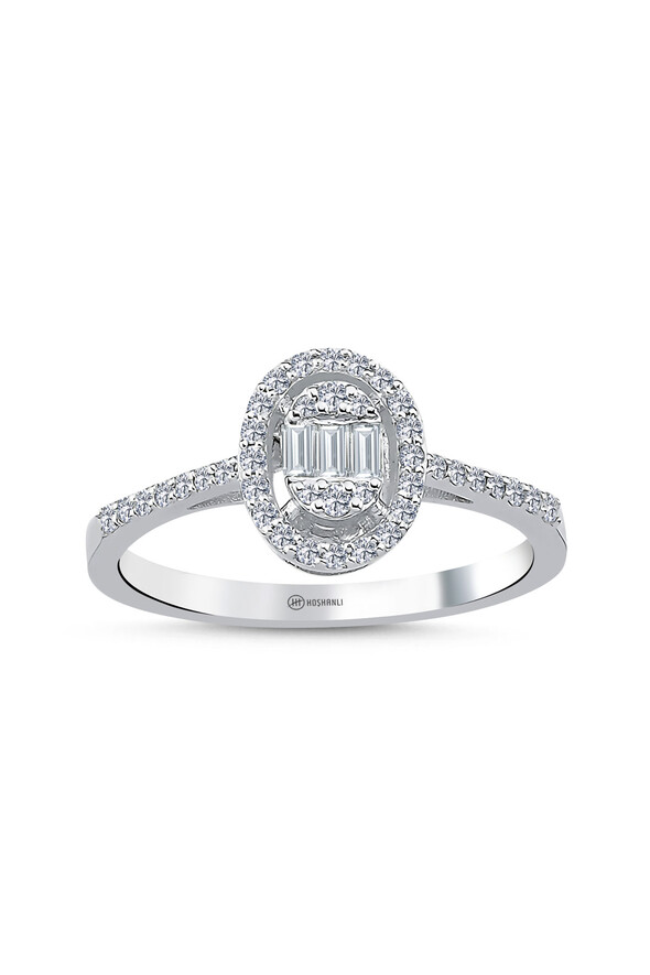 0.34 Karat Pırlanta Baget Oval Model Yüzük - 