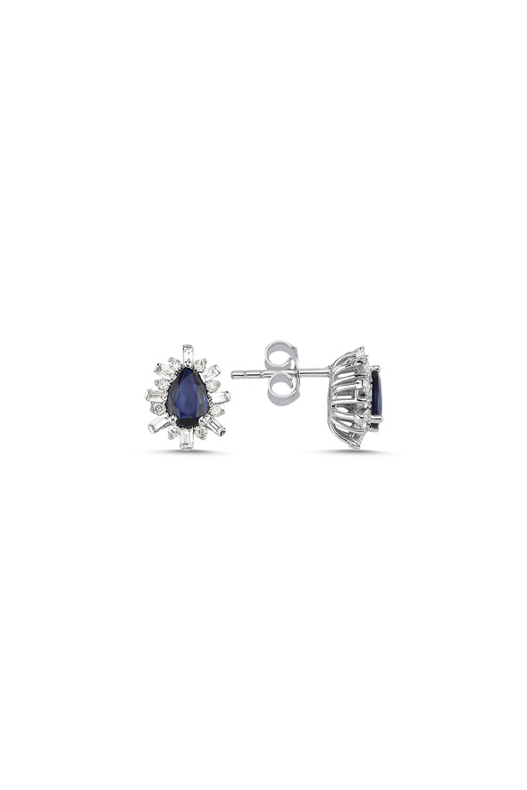 0.36 Karat Pırlanta Safir Küpe - 