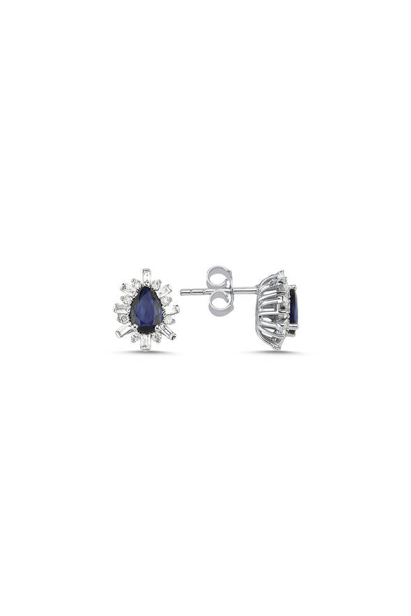 0.36 Karat Pırlanta Safir Küpe - 1