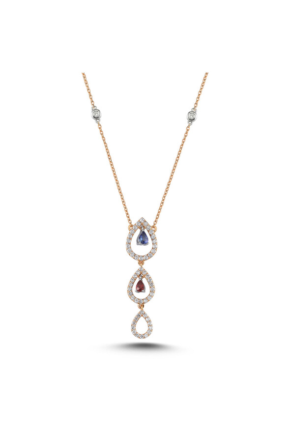 0.47 Karat Pırlanta Safir Kolye - 