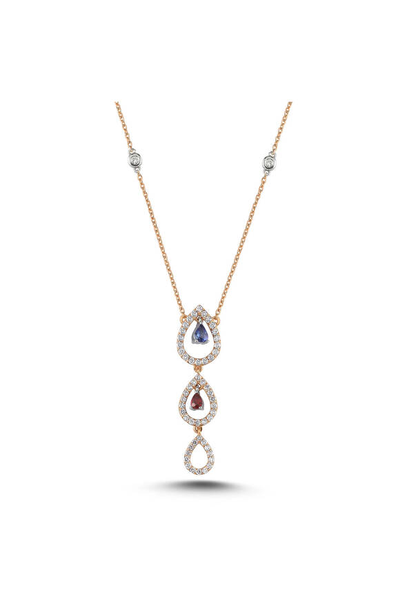 0.47 Karat Pırlanta Safir Kolye - 1