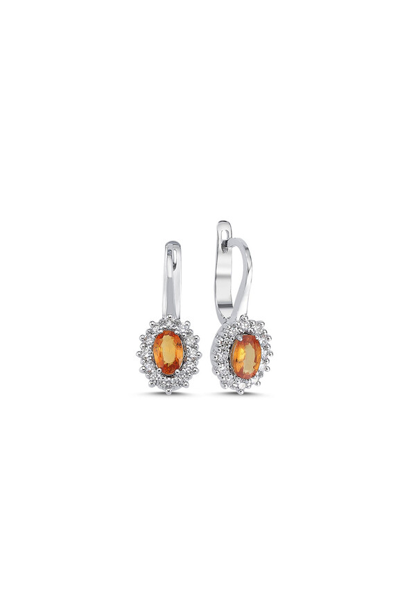 0.48 Karat Pırlanta Oranj Safir Küpe - 
