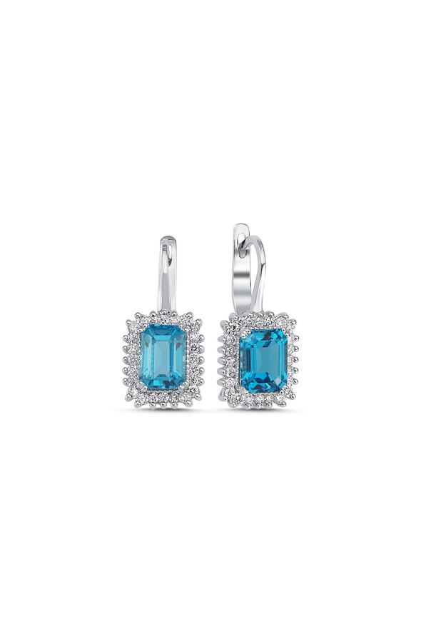 0.63 Karat Pırlanta Mavi Topaz Küpe - 