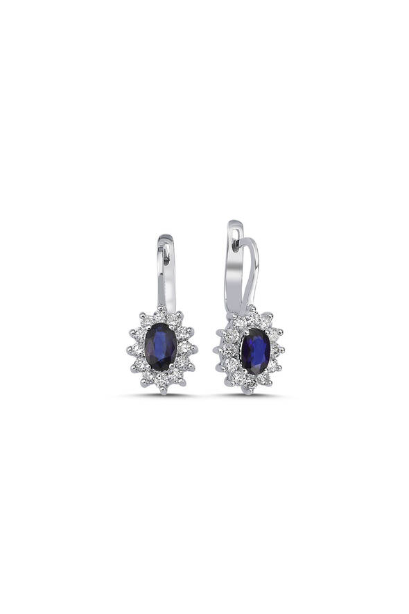 0.64 Karat Pırlanta Safir Küpe - 1