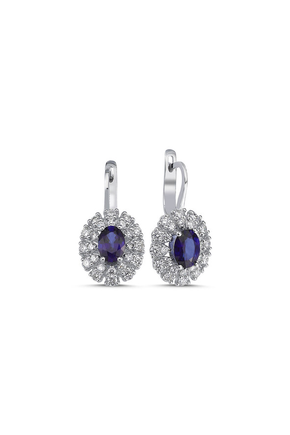 0.83 Karat Pırlanta Safir Küpe - 