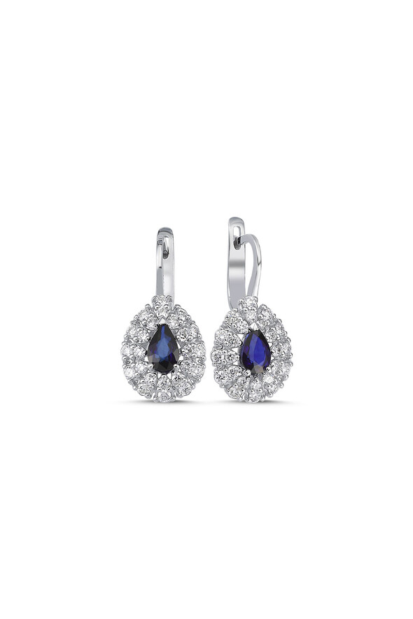 0.95 Karat Pırlanta Safir Küpe - 