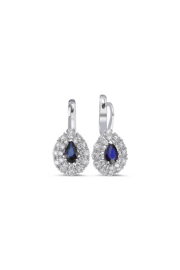 0.95 Karat Pırlanta Safir Küpe - 1