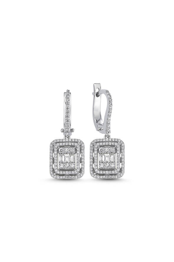 0.99 Karat Pırlanta Baget Küpe - 1