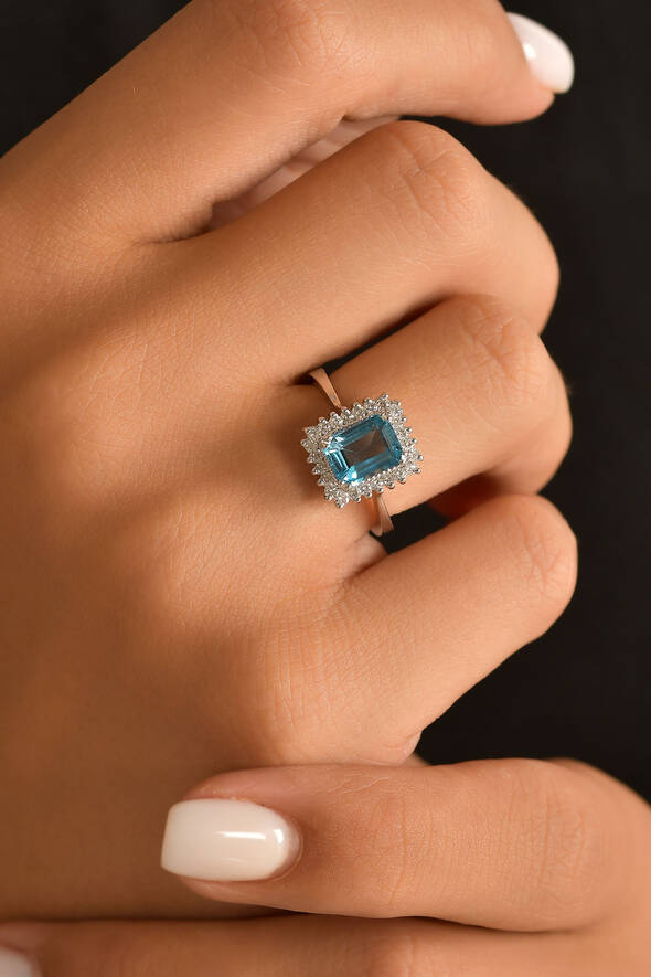 Mavi Topaz İkili Pırlanta Set - 2