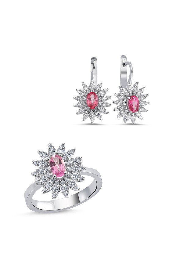 Pembe Topazlı İkili Pırlanta Set - 