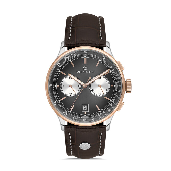 Rose Gold Çerçeveli Deri Kayışlı Erkek Kol Saati - 4