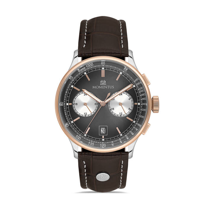 Rose Gold Çerçeveli Deri Kayışlı Erkek Kol Saati - 4