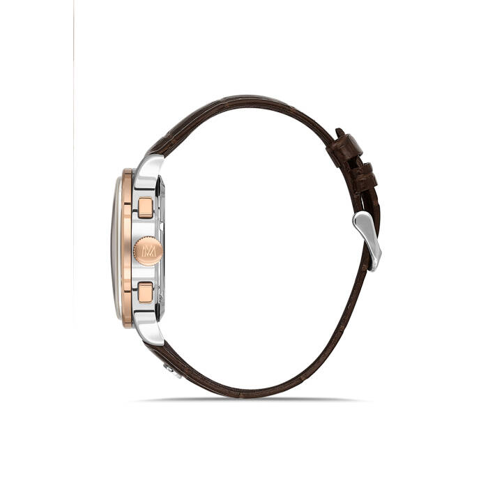 Rose Gold Çerçeveli Deri Kayışlı Erkek Kol Saati - 2