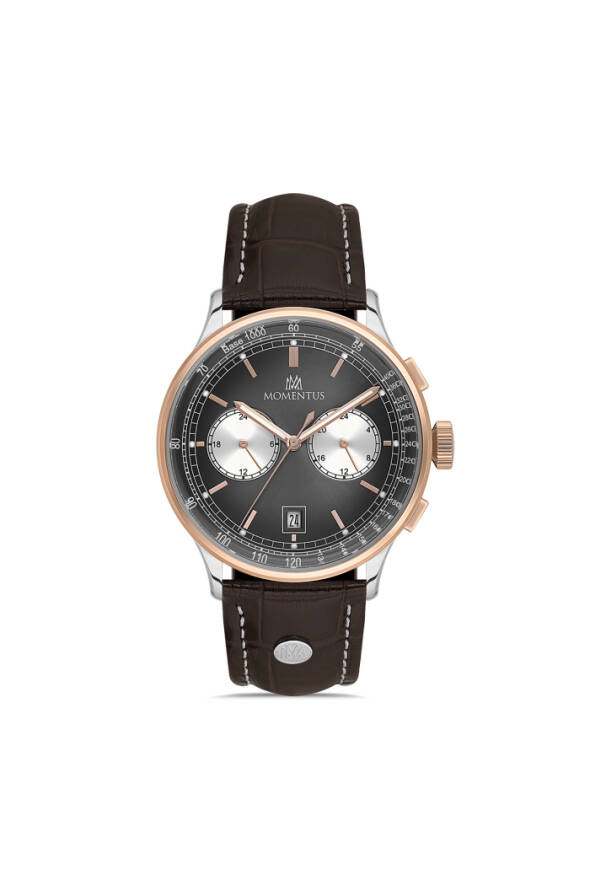 Rose Gold Çerçeveli Deri Kayışlı Erkek Kol Saati - 1